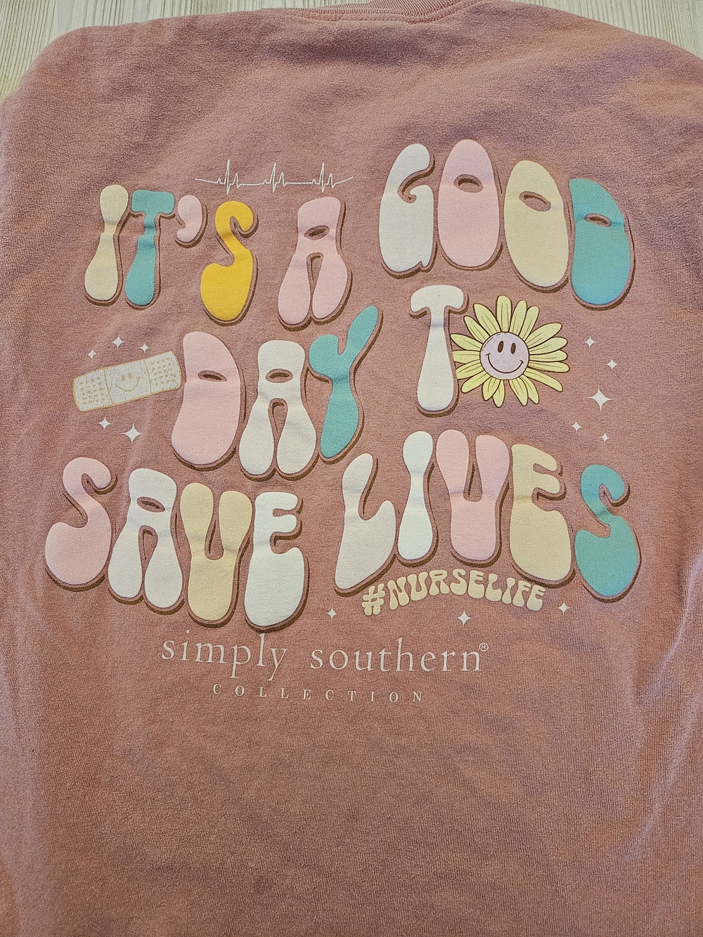 Simply Southern Peace Love Sunflower Long Sleeve Graphic Tee Pink Size Medium
